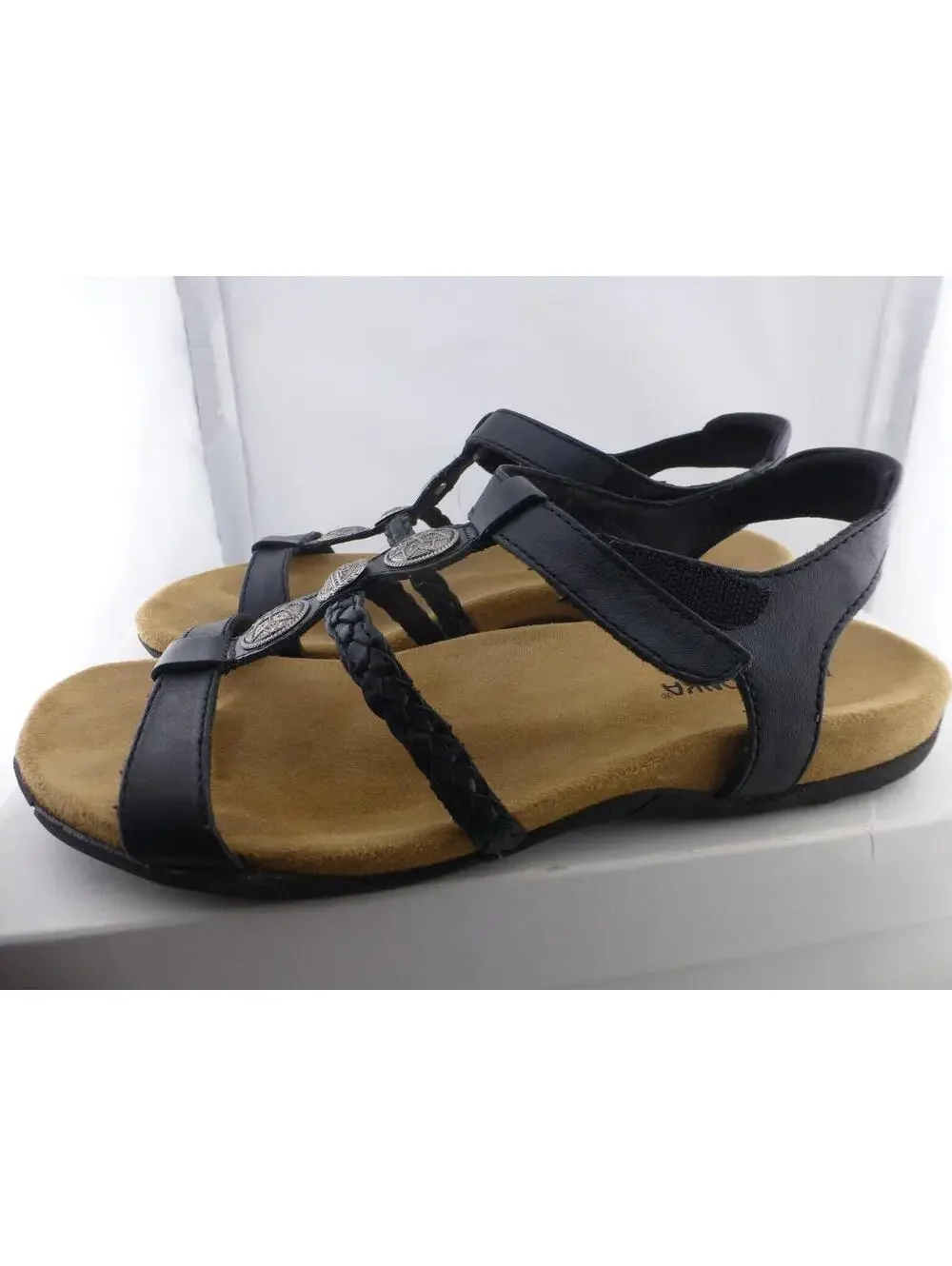 Minnetonka Lakeshore Women's Black Leather Hook & Loop Sandals US Size 8 M3 - Picture 2 of 14